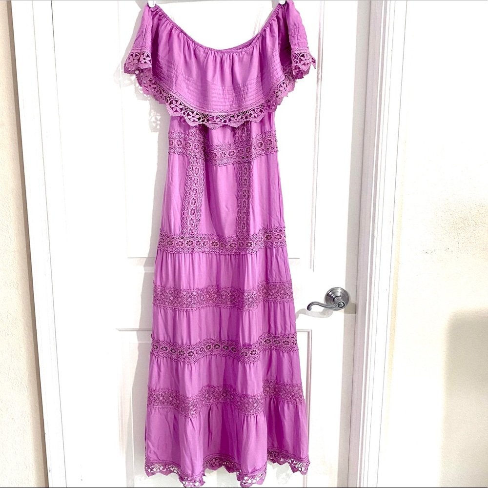 Beautiful Purple Lace Dress with Ruffle Shoulder